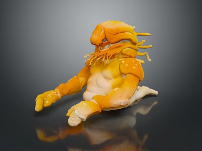 Detailed Orange Mythical Creature Sculpture With Claws Tentacles And Humanoid Features 3d model