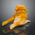 Detailed Orange Mythical Creature Sculpture With Claws Tentacles And Humanoid Features