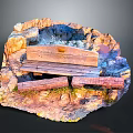 Wooden Outdoor Bench Placed On Natural Rocks With Green Grass Surroundings
