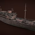 Vintage Cargo Ship With Weathered Hull Wooden Deck And Mast Structures Details