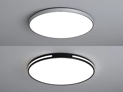 Modern Round LED Ceiling Light with Sleek Silver Black Frame and White Panel 3d model
