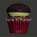 Delicious Cupcake With Red Paper Cup And Dark Brown Swirl Top Yellow Cream Filling