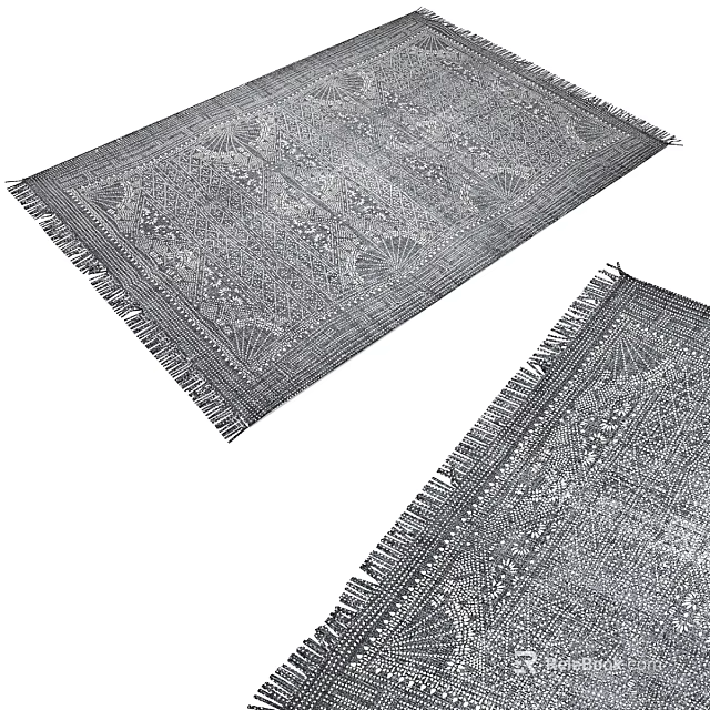 Traditional Pattern Square Rug With Fringe Edges And Intricate Design Details 3d model 