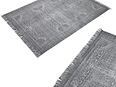 Traditional Pattern Square Rug With Fringe Edges And Intricate Design Details 3d model