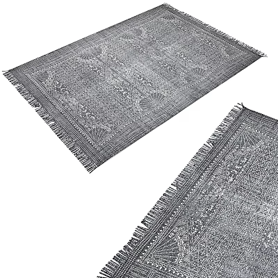 Traditional Pattern Square Rug With Fringe Edges And Intricate Design Details 3d model