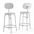 Modern Bar Stools With Wooden Backrest Metal Frame And Gray Upholstered Seat