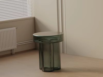 Modern Glass Side Table With Round Top And Cylindrical Base In Light Room 3d model