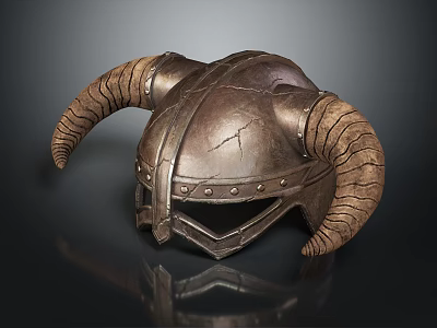 Ancient Viking Warrior Metal Helmet Adorned With Curved Bull Horns Design 3d model