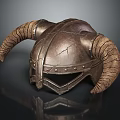 Ancient Viking Warrior Metal Helmet Adorned With Curved Bull Horns Design