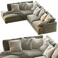 Comfortable Light Gray Sectional Sofa With Multiple Soft Pillows And Throw Blanket 3d model