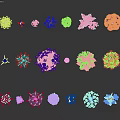 Colorful Potted Plants And Various Flowers In Different Pots On Gray Background