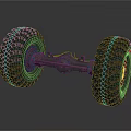Heavy Duty Vehicle Axle With Large Off Road Tires And Reinforced Metal Frame