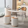 Elegant Modern Tea Table And Chairs With Marble Top Leather Seats Stools And Riverside View