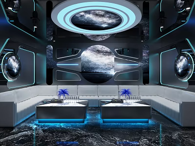 Modern Starry Sky Theme KTV Box Design With Elegant Sofa Blue Lighting And Marble Floor 3d model