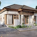 Detached Villa Exterior Featuring Dark Roof Wooden Accents White Walls Palm Trees And Landscaped Driveway
