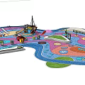Colorful Children's Playground Design With Slide Swings Star Patterns And Track