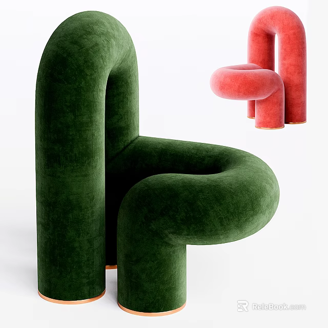 Green And Pink Velvet Single Chairs With Curved Designs 3d model 