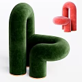 Green And Pink Velvet Single Chairs With Curved Designs