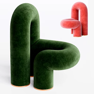 Green And Pink Velvet Single Chairs With Curved Designs 3d model