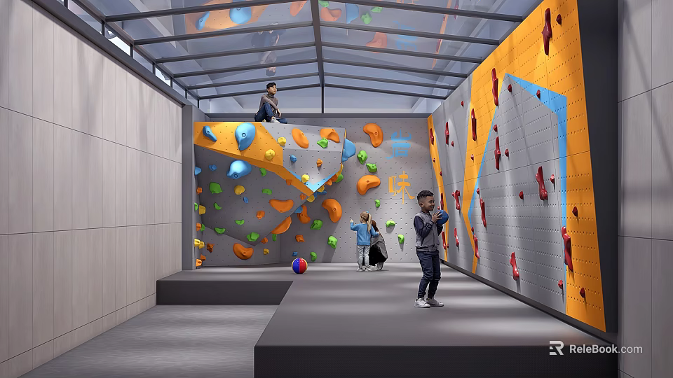 Indoor Climbing Gym With Colorful Holds On Walls And People Climbing Inside 3d model 