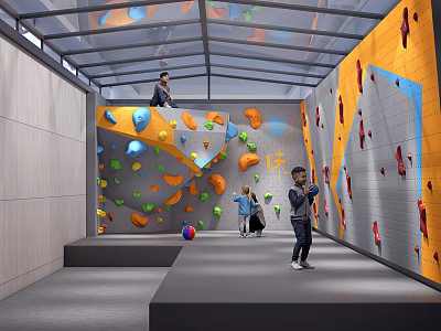 Indoor Climbing Gym With Colorful Holds On Walls And People Climbing Inside 3d model