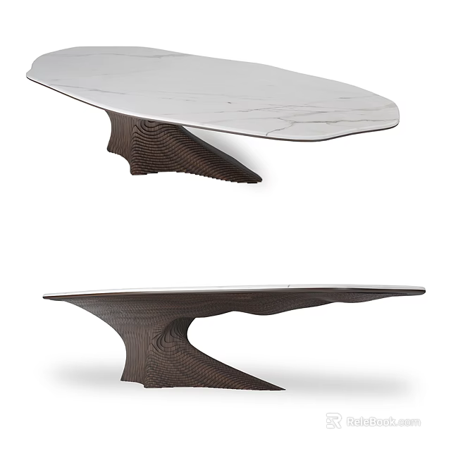 Elegant Modern Tables Featuring Unique Marble Tops And Sculptural Wooden Bases 3d model 