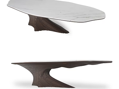 Elegant Modern Tables Featuring Unique Marble Tops And Sculptural Wooden Bases 3d model
