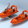 Two Orange Lifeboats Equipped With Safety Equipment And Launching Cradle