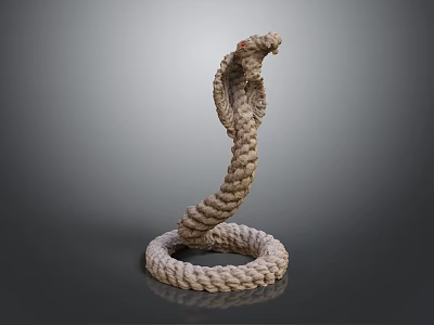 Rope Woven Snake Sculpture With Coiled Body And Red Eyes 3d model