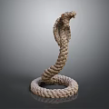 Rope Woven Snake Sculpture With Coiled Body And Red Eyes
