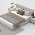 Modern Double Bed With Light Gray Headboard Stylish Bedding And Bedside Tables With Green Plant