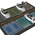 Well Designed Parking Lot With Parked Cars Colored Parking Spaces Direction Arrows And Traffic Cones
