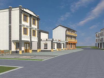 Modern Multi Story Buildings With White Gray Exterior Along Residential Street 3d model