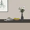 Decorative Ornament Set With White Flower Vase Yellow Fruits Wooden Bowl Books And Cactus Painting