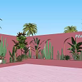Plant co Free Space Featuring Pink Walls Arched Doorways Tropical Plants And Sand Ground