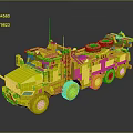 Red White Green Military Tactical Truck With Antenna And Rear Green Equipment