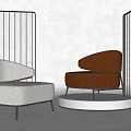 Gray And Brown Leisure Chairs With Metal Frames And Grid Patterned Screens 3d model