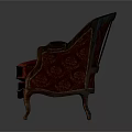 Elegant Classic Armchair Red Patterned Fabric Upholstered With Gold Metal Frame And Ornate Curved Legs