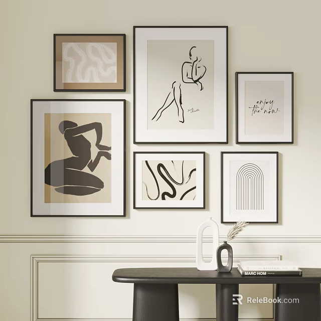 Elegant Framed Wall Art Display With Abstract Lines Human Silhouettes Text Art And Modern Decor 3d model 