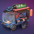 Creative Octopus Food Truck with Transparent Display Window Tire Decorations Colorful Graffiti and Fire Extinguisher