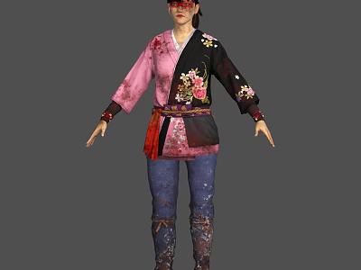 Game And Movie Character Wearing Pink Black Floral Outfit With Blue Pants And Red Belt 3d model