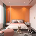 Modern Minimalist Bedroom Interior With Gray Bed White Wardrobe Wooden Floor And Rug