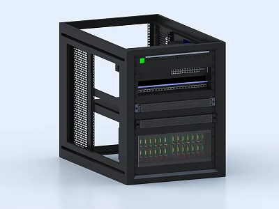 Black Industrial Equipment Rack With Multiple Layers Control Panel And Mesh Sides 3d model