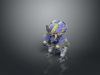 Futuristic Armored Mechanical Creature Quadruped Robot With Purple Yellow Design 3d model