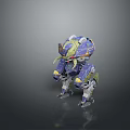 Futuristic Armored Mechanical Creature Quadruped Robot With Purple Yellow Design