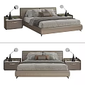 Modern Double Bed with Headboard Nightstands Table Lamps and Bedding 3d model