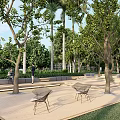 Rooftop Garden With Lush Trees Wooden Deck Benches And People Enjoying
