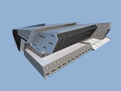 Modern Architectural Building With Geometric Shape Glass Curtain Wall And Unique Roof Structure 3d model