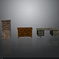 Three Piece Home Furniture Collection Featuring Wooden Cabinet Shelf And Desk With Drawers