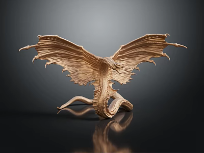 Game And Movie Character Golden Dragon Sculpture With Spread Wings Detailed Texture And Shiny Surface 3d model